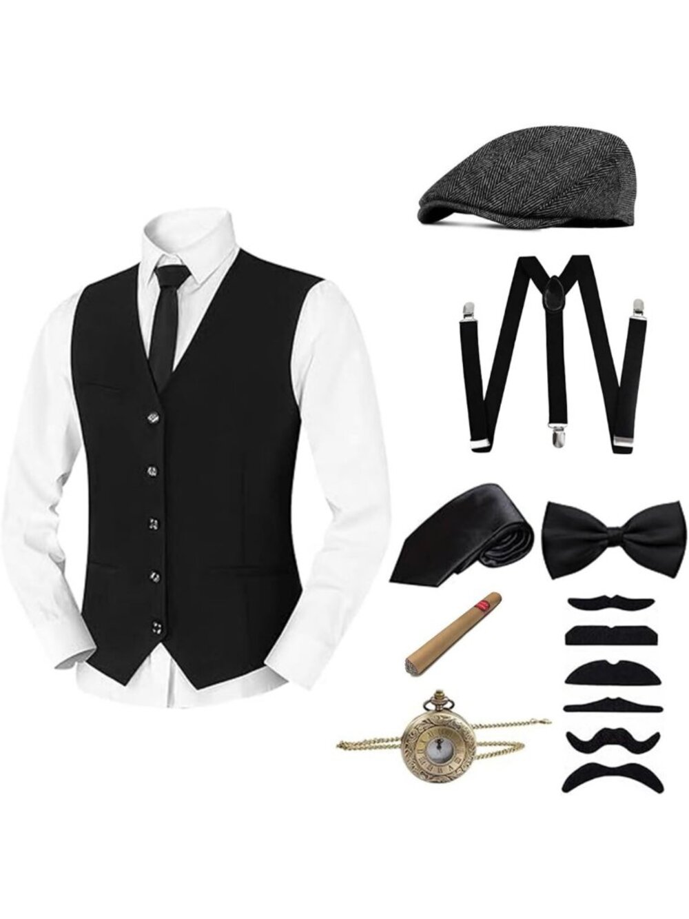 1920s Men's Roaring 20s Costume Set - Gatsby Party Outfit with Vest, Bow Tie